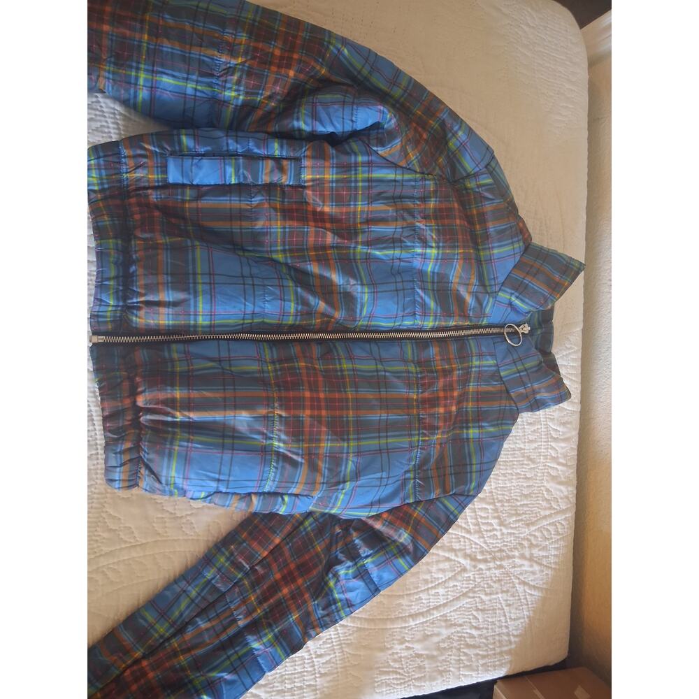 aWild Fable Target Blue Plaid Puffer Lightweight Crop Jacket.
